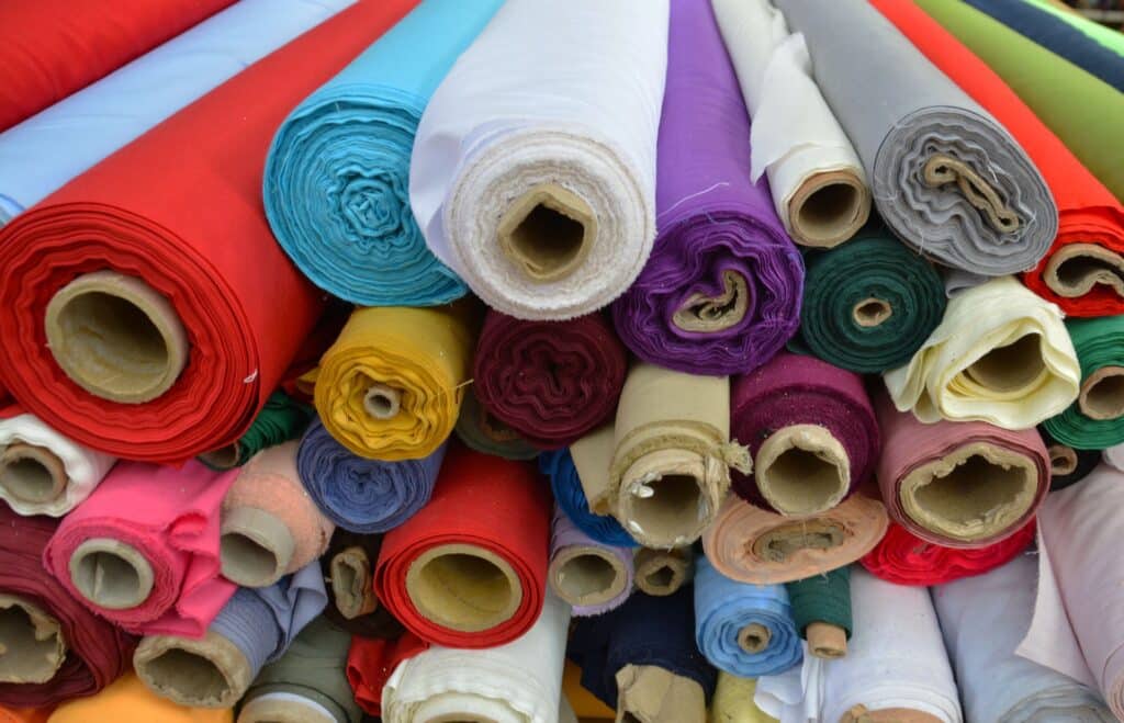 Bolts of coloured textiles