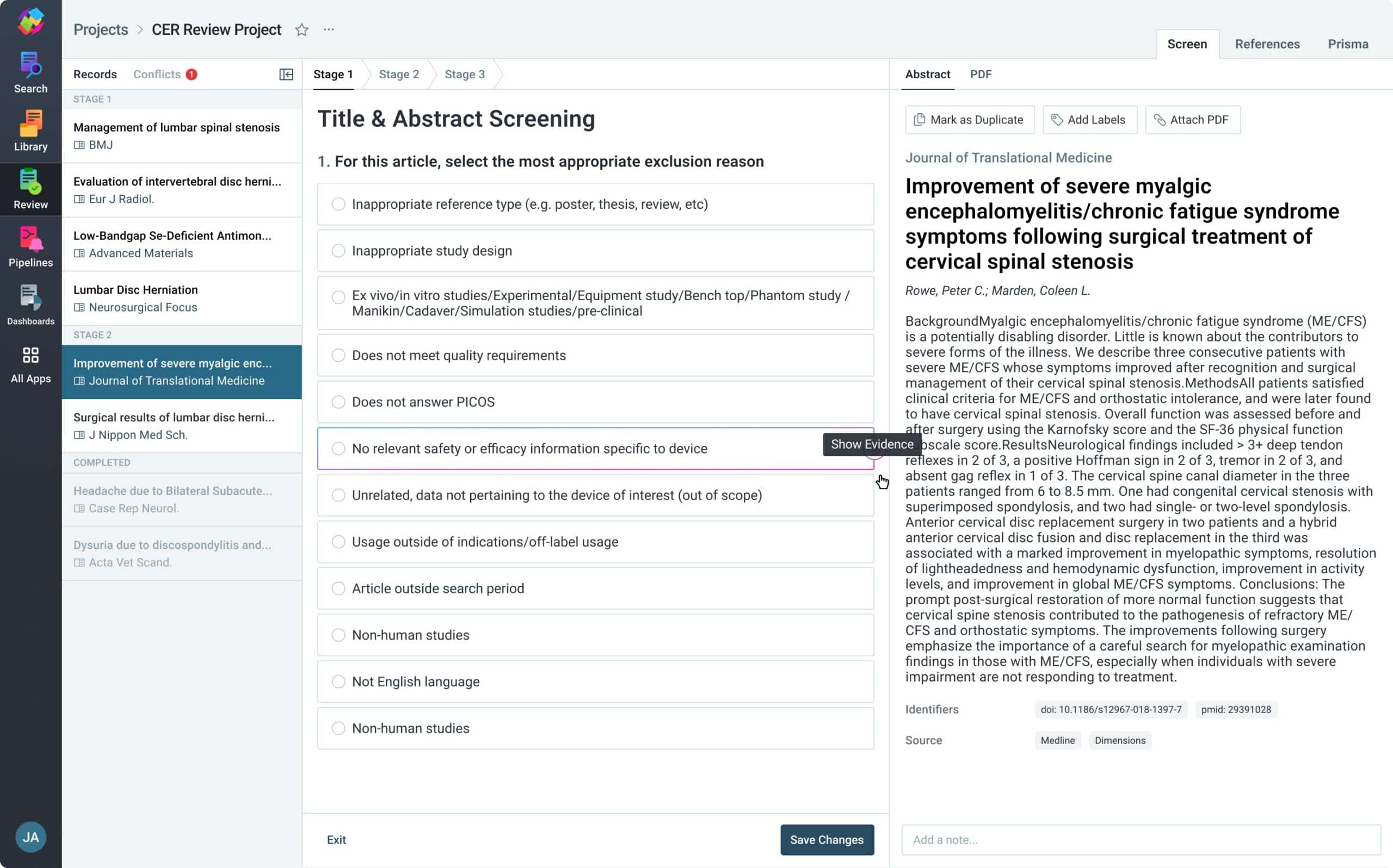Screenshot of ReadCube Literature Review interface