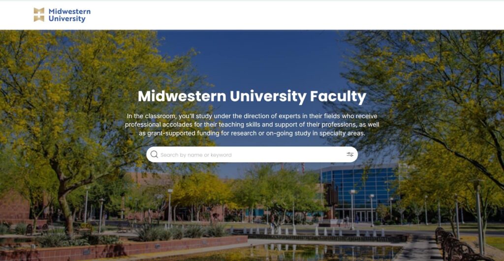 Screenshot of Midwestern University's new faculty profiles portal, powered by Symplectic Elements