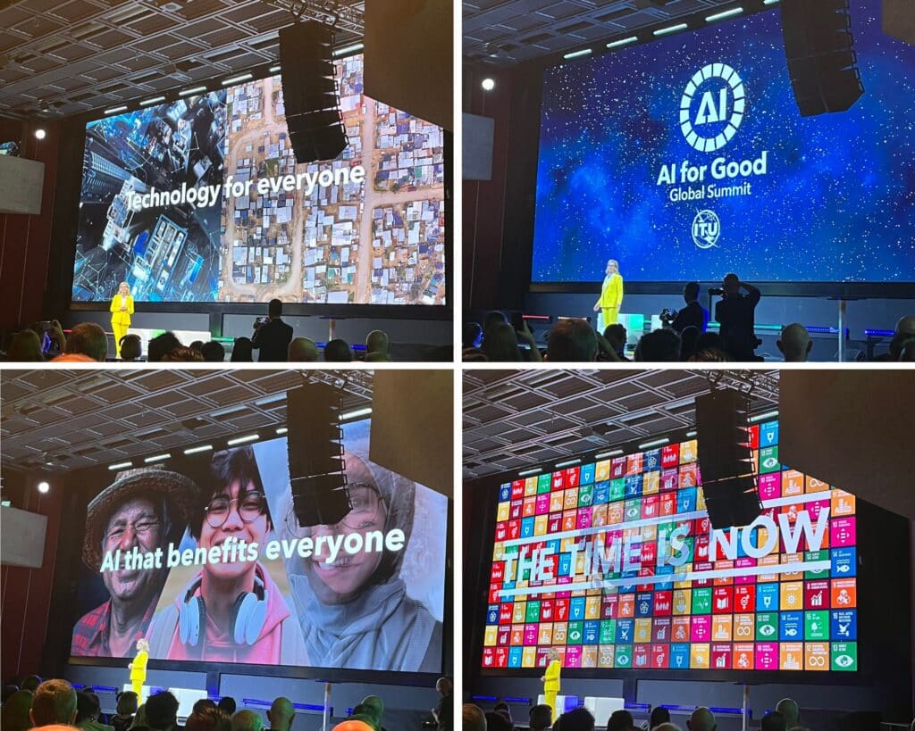 Photo collagre of Doreen Bogden speaking