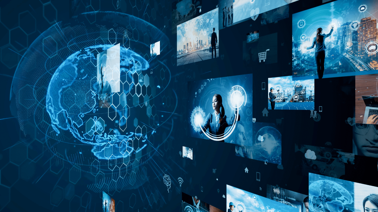 illustration of device screens floating in space