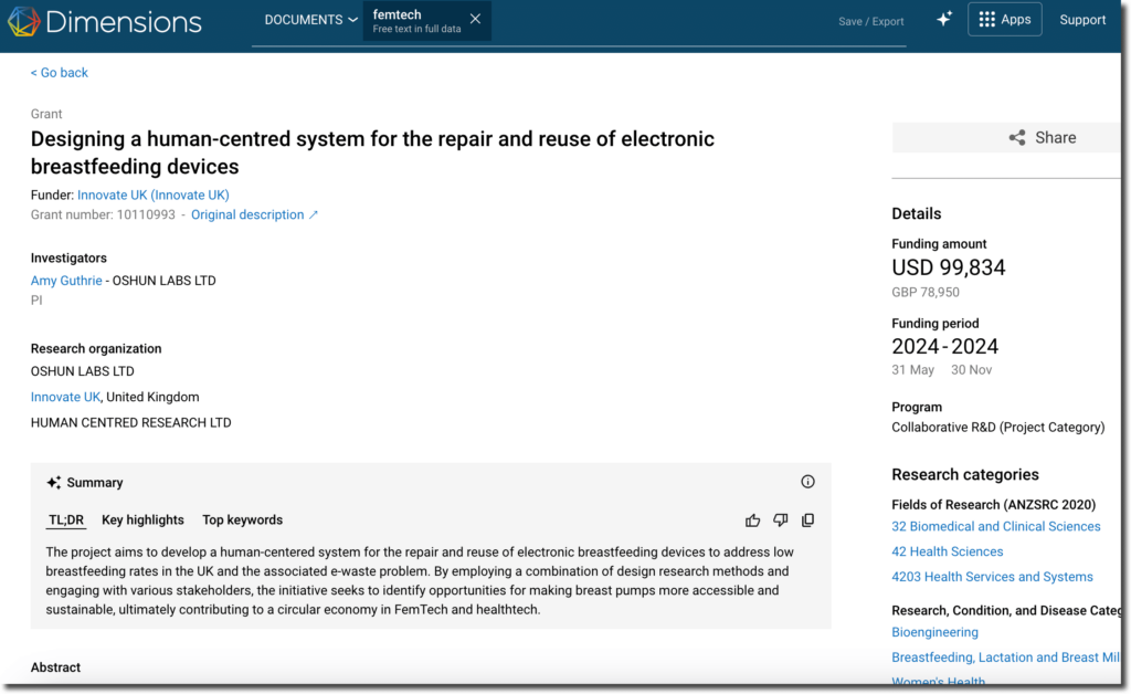 Image 2: Example: A recent grant from Innovate UK awarded £78k to a project that aims to develop a circular economy.