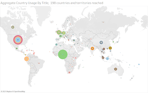 graphic - Aggregated country usage by title; 198 countries and territories reached
