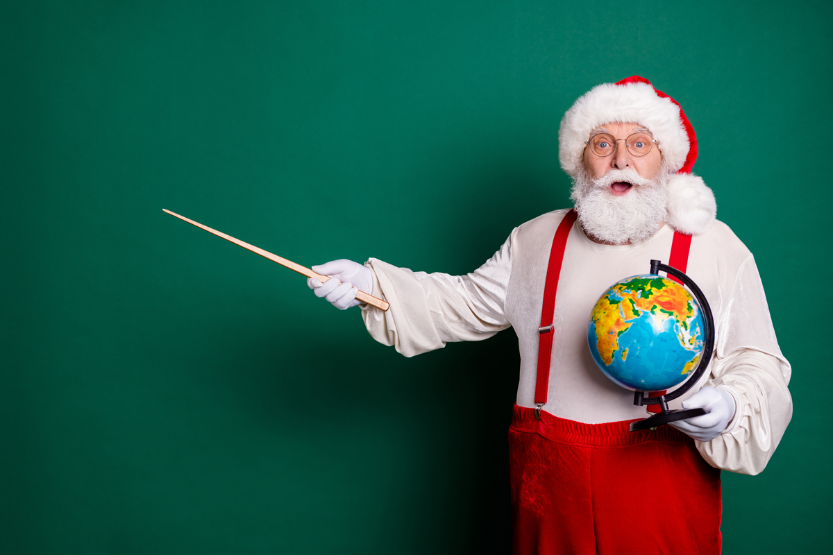 Santa giving a geography lecture