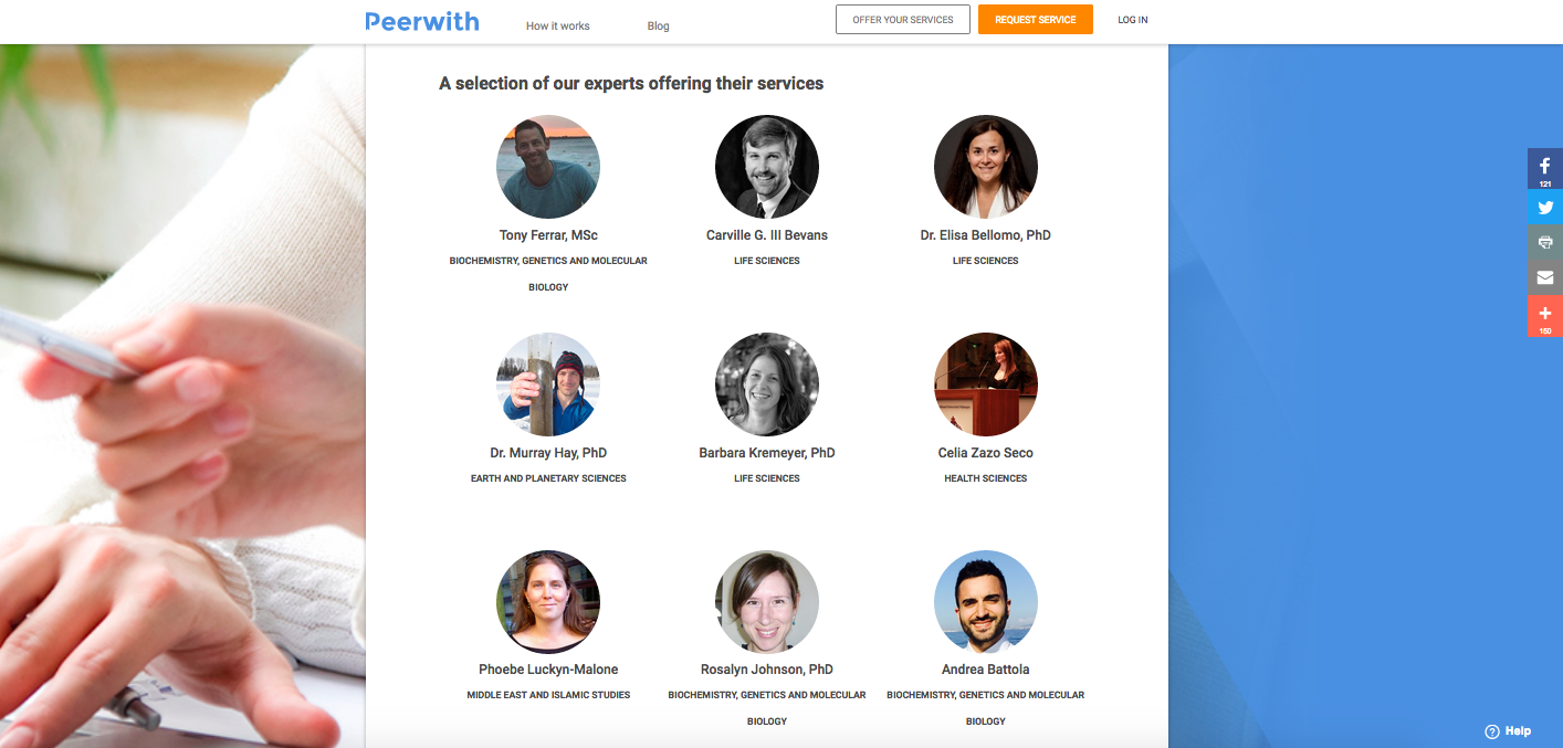 Screenshot Peerwith interface