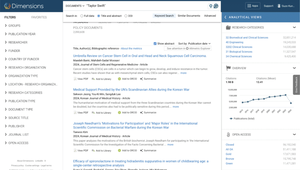 Dimensions interface
